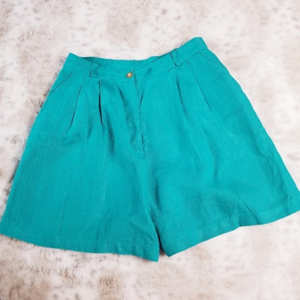Vintage 100% Linen‎ HIgh Rise Mom Shorts Size 12 Beachy Resortwear Preppy USA